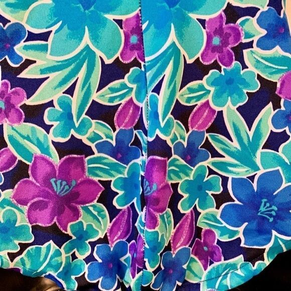 BLU & PURPLE FLOWERED ONE-PIECE by GABAR SIZE 12 - Picture 5 of 6